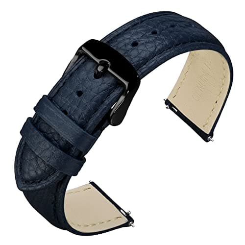 ANNEFIT Watch Band 18mm Quick Release Textured Padded Leather Straps with Black Buckle for Men and Women Dark Blue