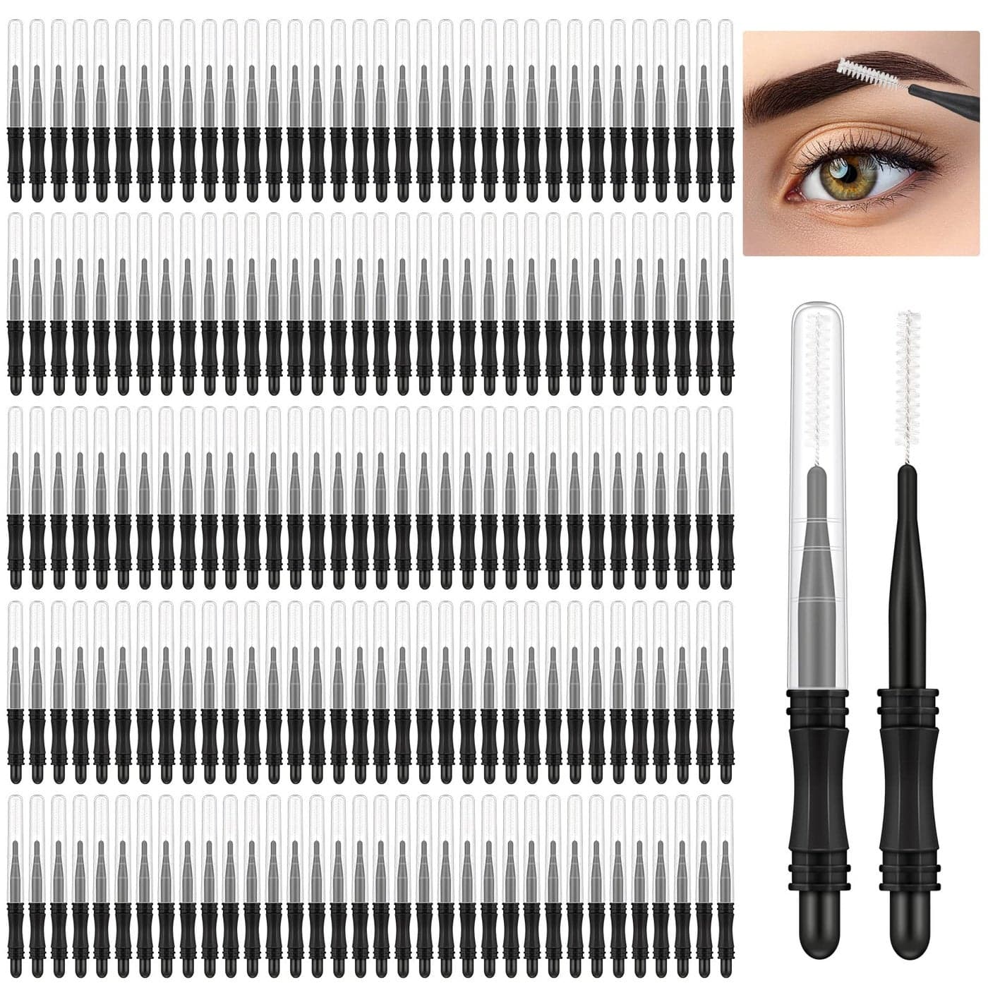 Vesici 200 Pcs Micro Eyebrow Brush with Cap Multifunctional Brow Lamination Brush Eyelash Comb Lash Eyebrow Spoolie Lash Lift Mascara Tools for Eyelashes Extensions and EyebrowsBlack