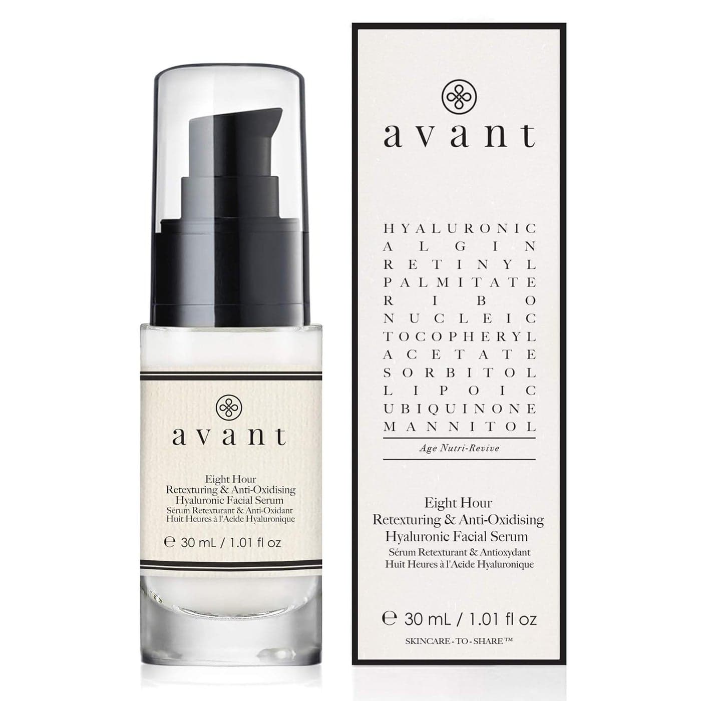 Avant | Hyaluronic Acid Face Serum | Works Against Ageing, Dark Spots & Hydrates | Eight-hour Anti-Oxidising & Retexturing Hyaluronic Facial Serum | 1x30ml