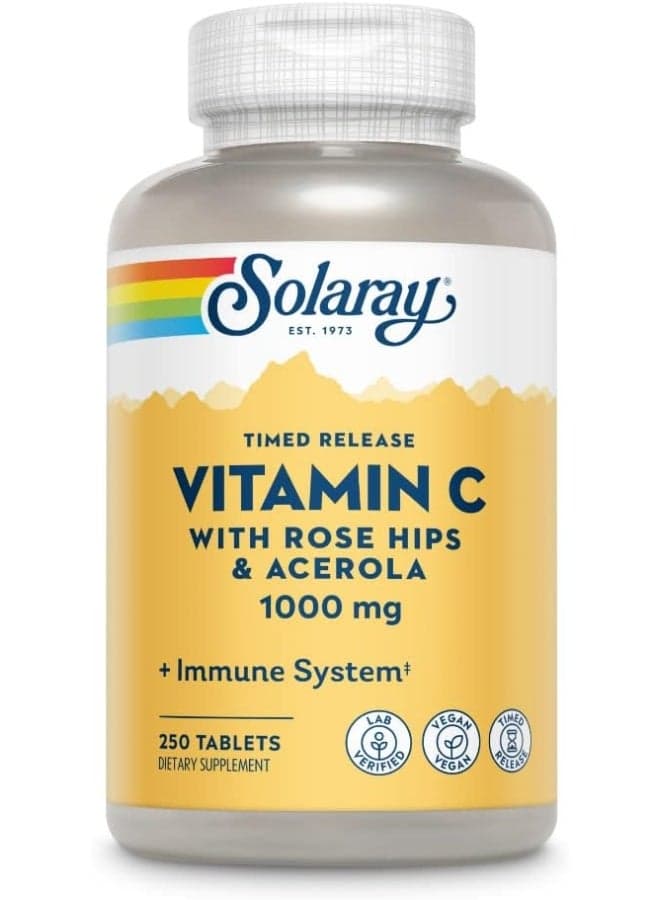 SOLARAY Vitamin C w/Rose HIPS & Acerola | 1000mg | Two-Stage Timed-Release Healthy Immune Function, Skin, Hair & Nails Support | Non-GMO | 250ct