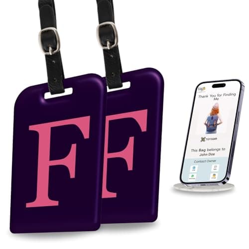 tag8 2 Pack Luggage Tags for Suitcases 26 Initial Letter Travel Luggage Baggage Identification Labels ID Tag with Global Loss Recovery Service Airline Compliant SITA World Tracer Code Enabled F