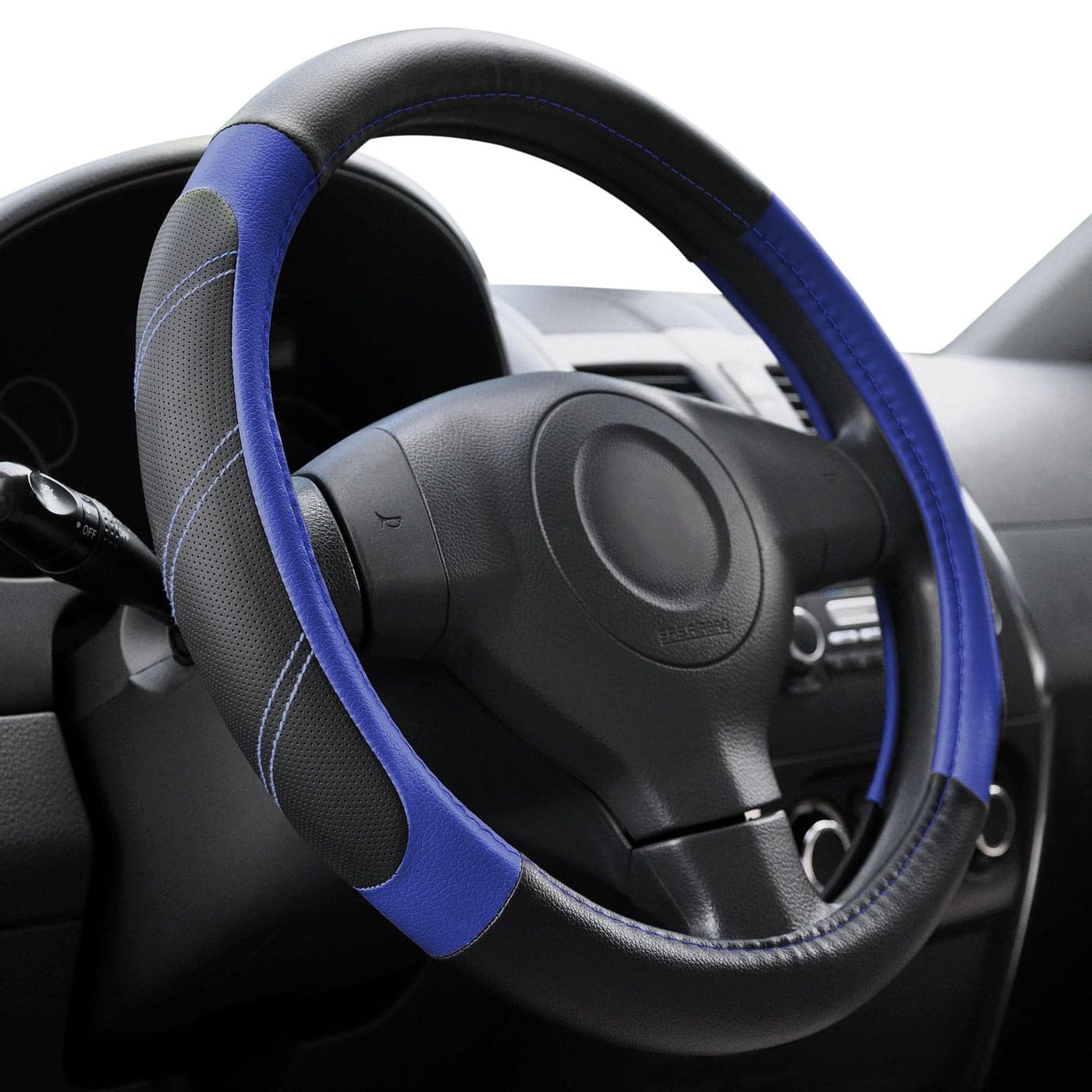 Elantrip Steering Wheel Cover Leather 15 1216 inch Universal Padded Soft Grip Breathable for Car Truck SUV Jeep Anti Slip Blue and Black