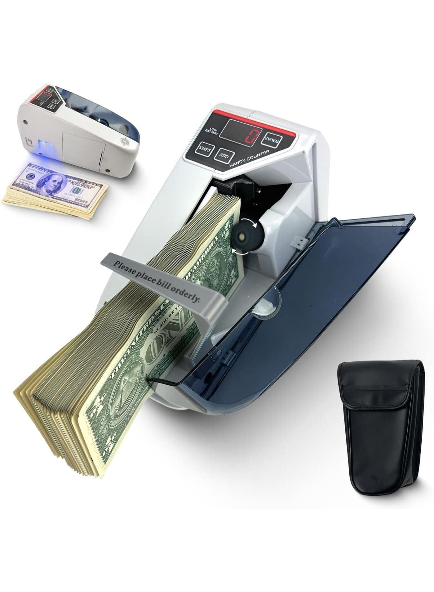 CRONY V30 Portable Money Detector & Counter – 600 Notes/Min Speed, 200pcs Hopper & Stacker, UV Detection Technology, Built-In LED Display, Automatic Money Detection, Compact & Lightweight (400g), Rechargeable Battery, AC 100-240V/DC 12V Power – Perfect For Cash Handling At Home, Office, Retail, Bank