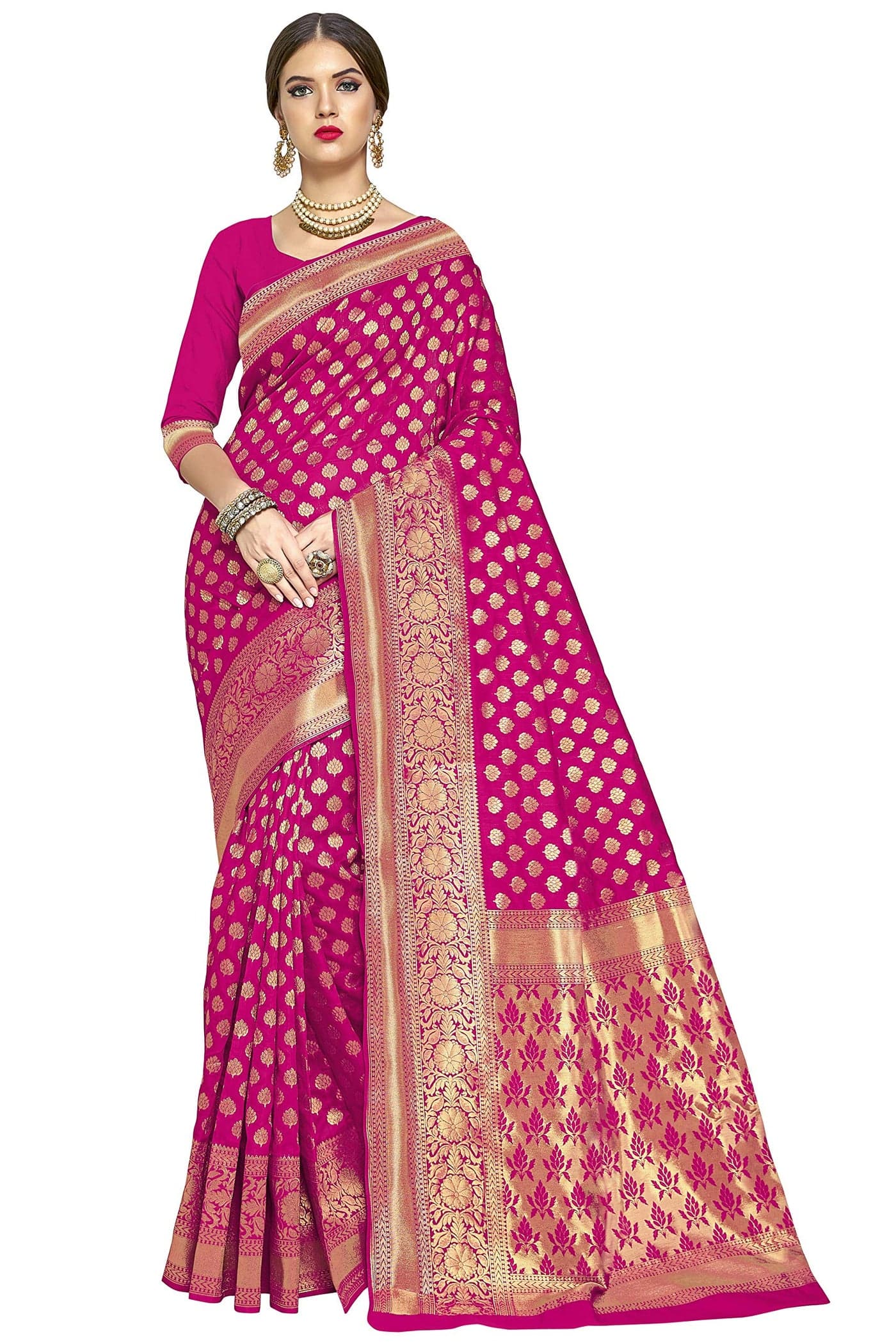 Glory Sarees Women's Woven Pure Soft Kanjivaram Silk Saree Banarasi Style With Blouse Piece for Wedding (kara115pink_Pink)