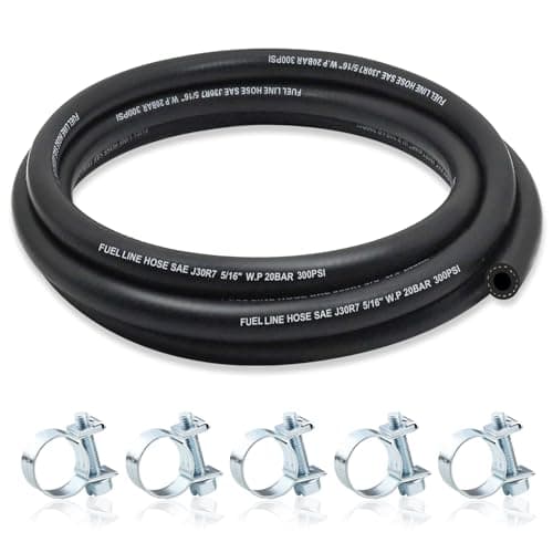ZONBANG 516 Fuel Line NBR Rubber 516 Fuel Hose Nylon Braided with Hose Clamps Fuel Line Hose for Automotive Vehicles5FT