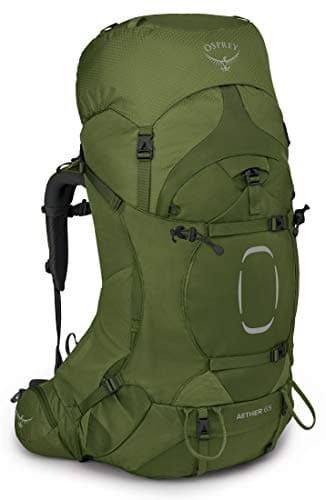 Osprey Aether 65L Mens Backpacking Backpack Garlic Mustard Green SM