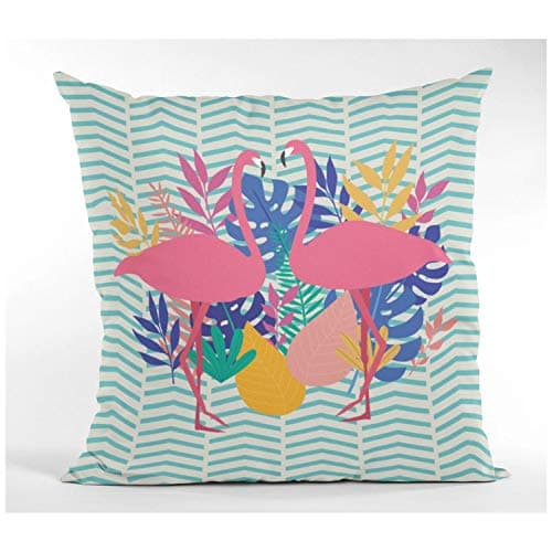 TheYaYaCafe® 16X16 inches Cushion Cover Flamingos Love Hearts Valentine Printed Sofa Throw Pillows