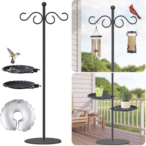 Upgraded 74" Shepherd's Hook for Bird Feeder,Floor Hanging Plant,Wind Chime Stand, Waterproof Metal & Adjustable-Height Standing Pole Holder for Lantern and Wreath, Indoor & Outdoor(2 Placement Racks)