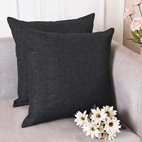 Khooti Jute Cushion Cover | 10x10 | Dark Grey | Set of 2 | Throw Pillow Cover for Couches, Chairs, Sofas, Beds, Coffee Tables, Living Rooms, Bedrooms, Modern Boho Design