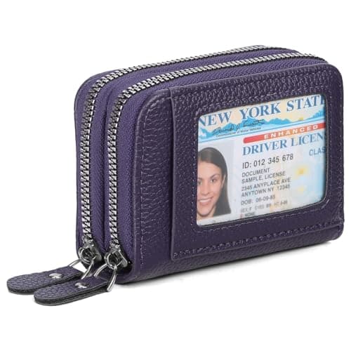 RNIEGA Credit Card Holder Wallet RFID Blocking Leather Small Wallet for Women Double Zipper Wallet with ID Window