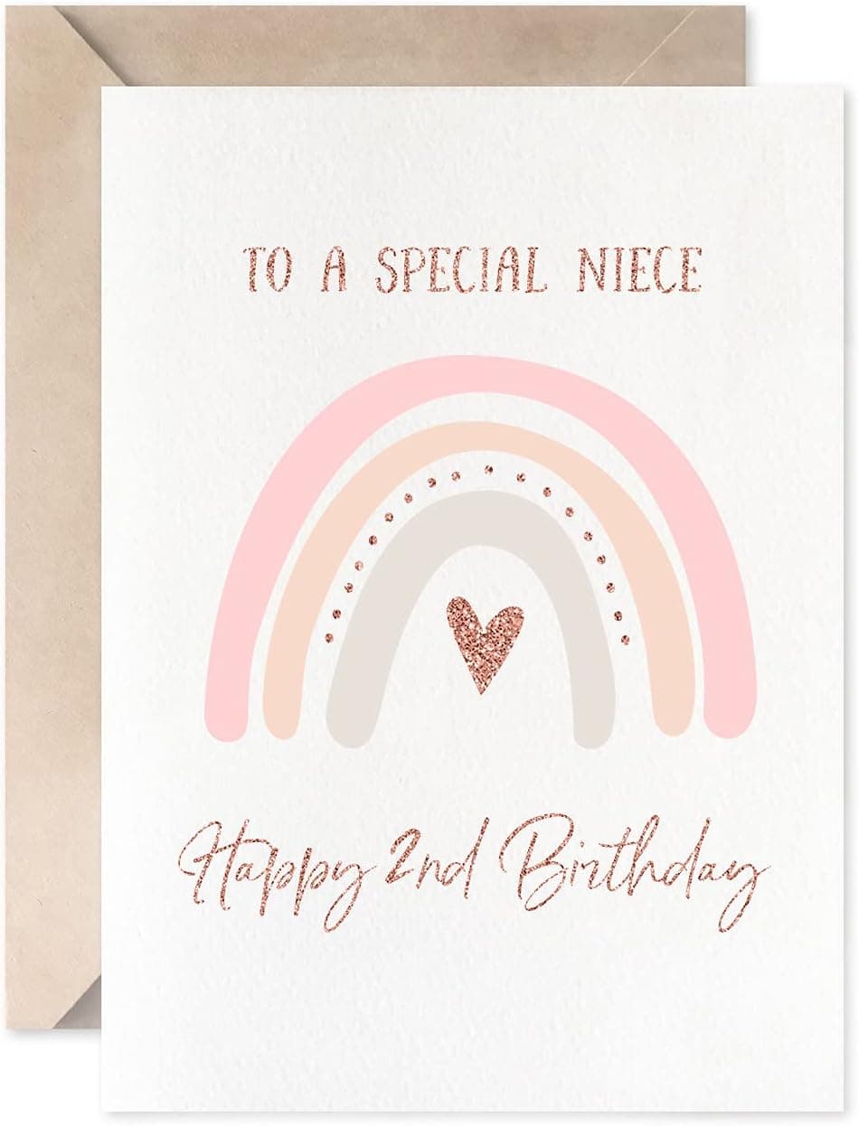 MAGJUCHE Rainbow 2 Years Birthday Card For Niece Rose Gold Boho Girl 2nd Birthday Card From Uncle Auntie