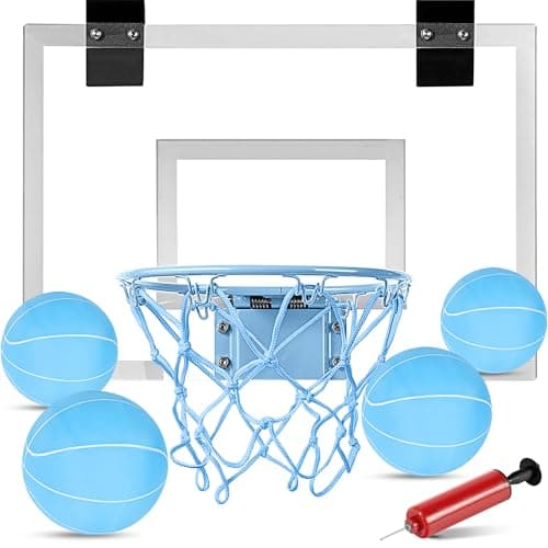 ropoda Mini Basketball Hoop Glow in The Dark Over The Door Basketball Hoop Indoor Indoor Basketball Hoop Backboards for Teens and Adults Mini Hoop for Kids with 4 Balls and PumpBlue