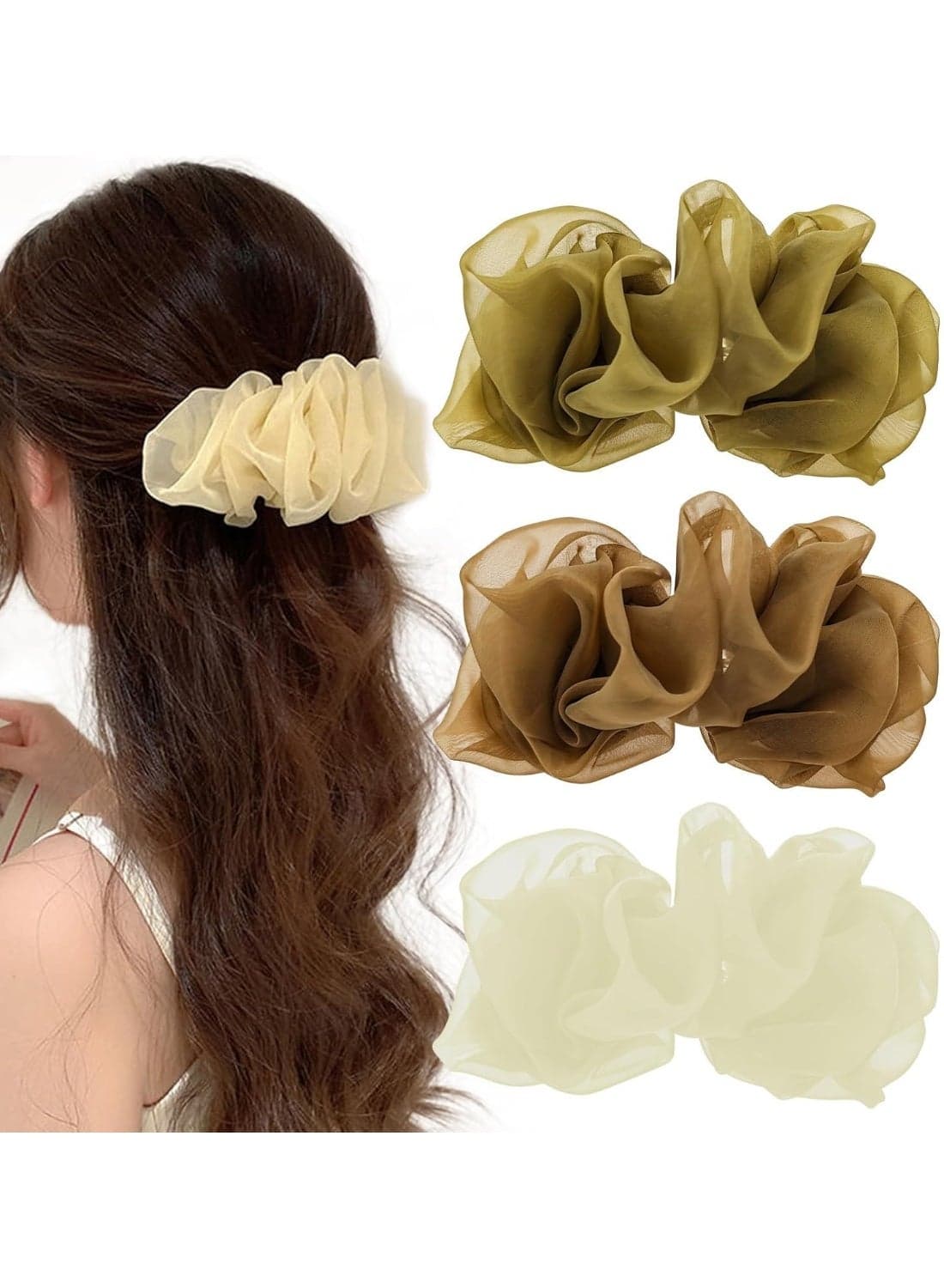 3 PACK Chiffon Hair Clip, Cute Hair Barrettes, French Hairpin Snap Hair Clasps,Lovely Tulle French Hair Styling Accessories for Women Girls