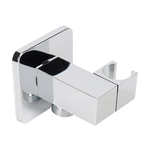 NearMoon Wall Supply Elbow with Handheld Shower Holder - Solid Brass Square Shower Bracket with Flange G1/2 Hose Connector, Wall Mounted Drop Union Male Water Outlet (Chrome Finish)