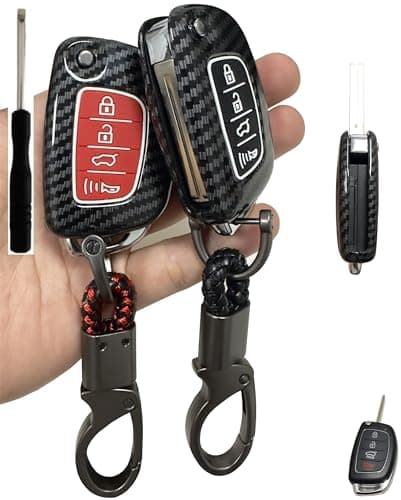 REPROTECTING ABS Plastic Silicone Key Fob Cover Compatible with 20132019 Hyundai Santa Fe Sport Sonata Tucson Suitable for Buttons with fold Buttons 2pcs BlackKey Chain 4 Button Folding Key
