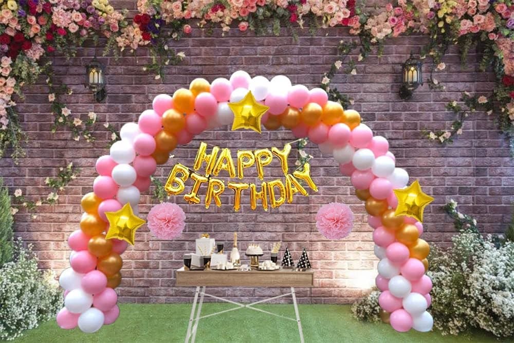 Party Decor Mall 125 Pcs DIY Happy Birthday Kit - White, Metallic Balloons, Confetti Balloon & Happy Birthday Banner (Pink Gold + HBD Foil) BY PartyDecor Mall