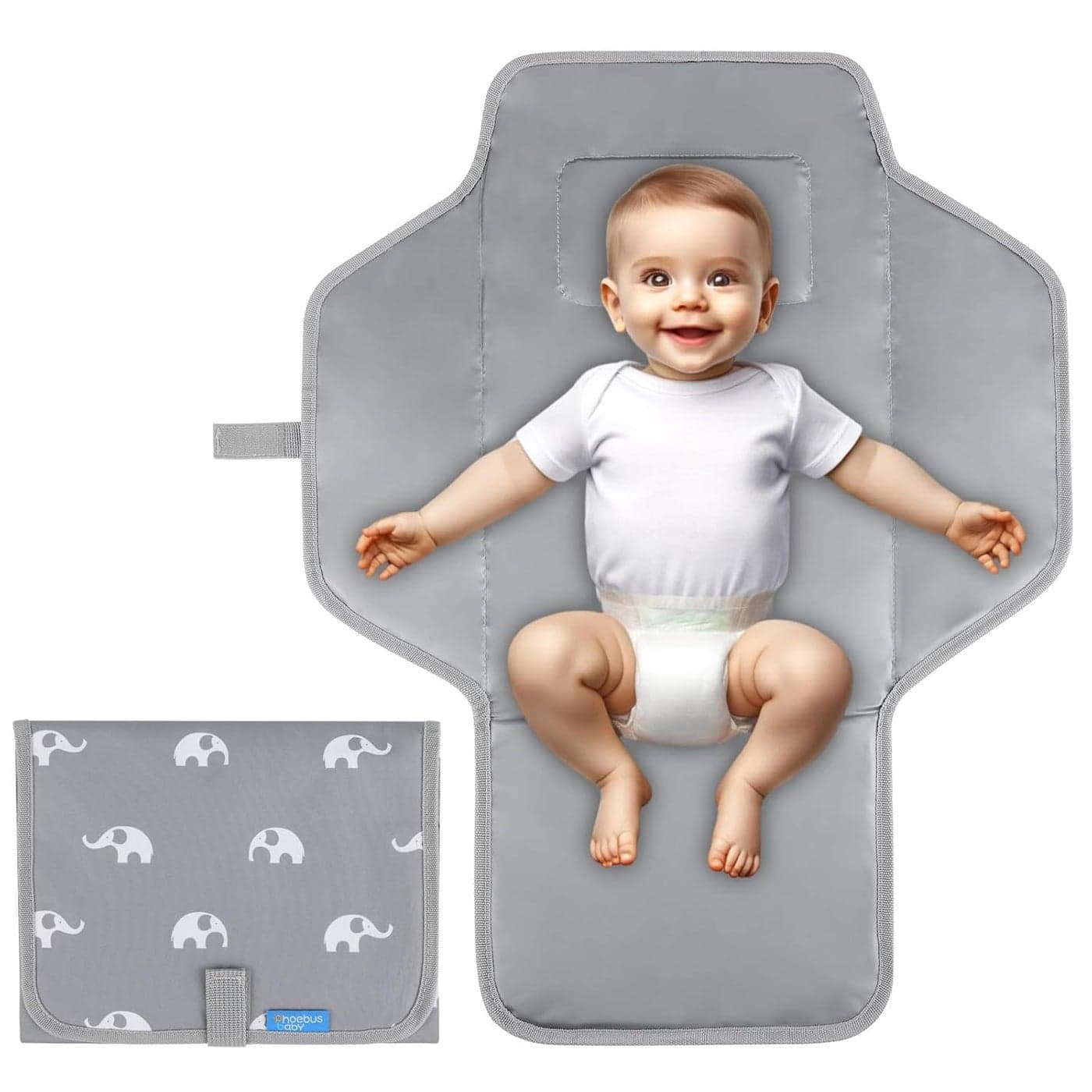 Portable Changing Pad Travel Reusable Diaper Changing Mat with Builtin Pillow Lightweight Foldable Changing StationCute Elephant