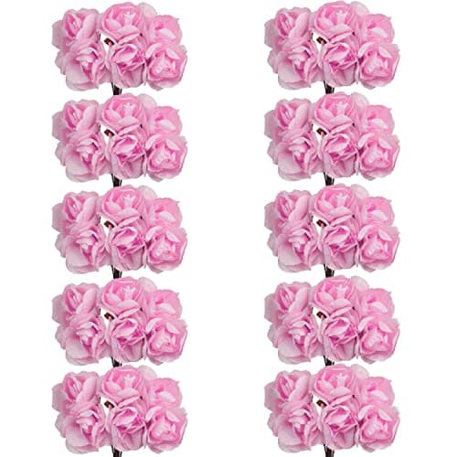 CCINEE 144pcs Mini Paper Flowers 30mm Mulberry Paper 12 Artificial Rose Flower with Stem for DIY Crafts Projects Scrapbooking Wedding Decorations Pink