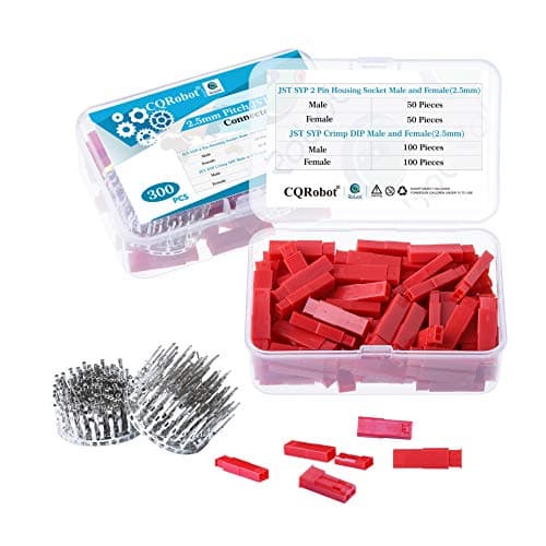 CQRobot JST SYP 2.5 mm Pitch 2-Pin Electronic Connector IC Male Plugs, Female Sockets Housing and Male/Female T-Shaped Crimp Terminal Kit. 50 Sets/300 Pieces Wire-Wire Adapter Cable Assembly.