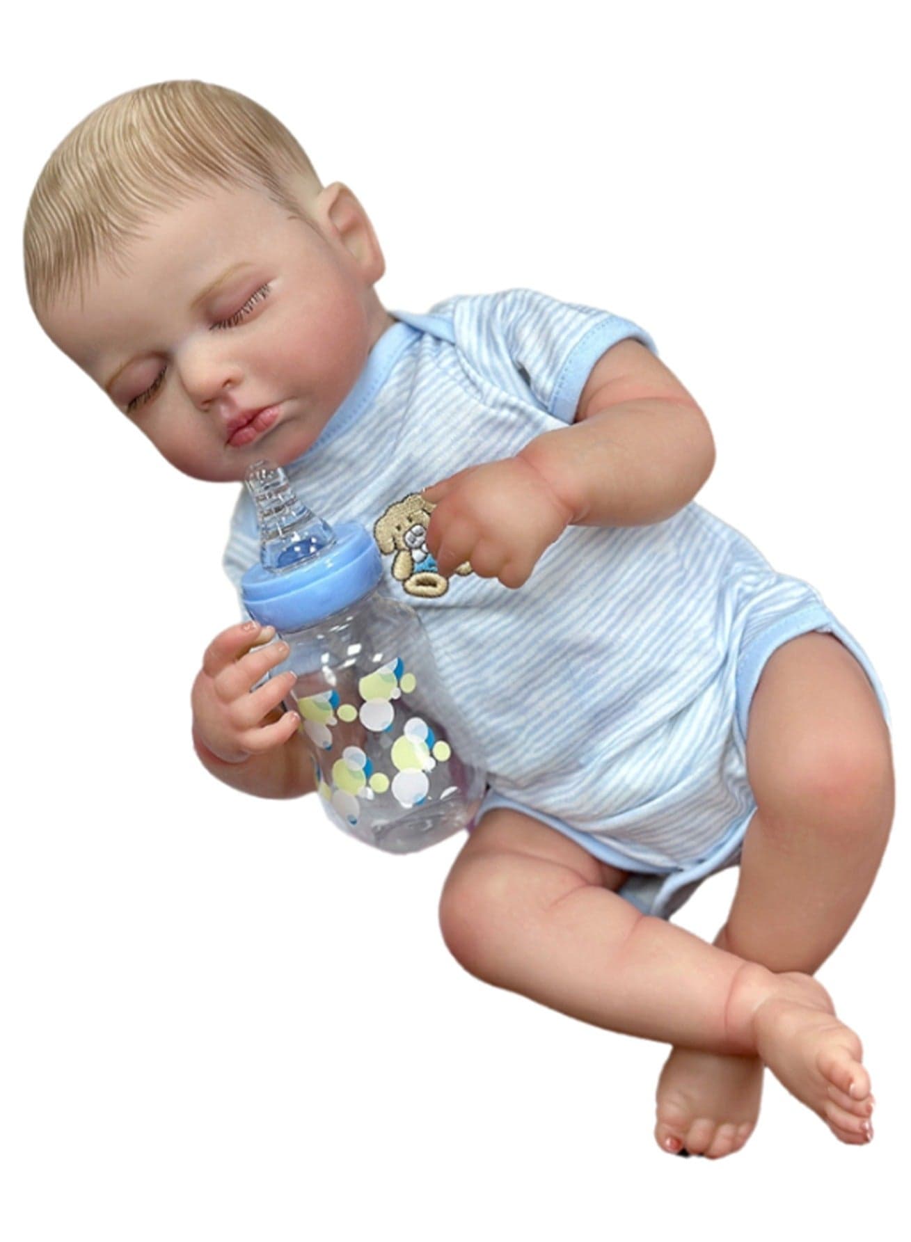 20-Inch Blue Striped Clothing Simulation Doll Cute Baby Soft Lifelike Doll Gift Set Suitable For Children Over 3 Years Old