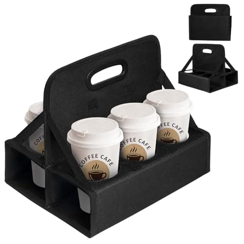 BOHEMIABY 6Cup Drink Carrier Portable Beverage Caddy with Handle Reusable Foldable Holder for Coffee Wine Cans Securely Carries Hot Cold Drinks for Delivery Takeout Travel Black
