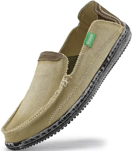 VILOCY Mens Slip on Deck Shoes Casual Canvas Loafers Summer Beach Boat Shoes Zero Drop Vintage Flat Tan US11 EU45