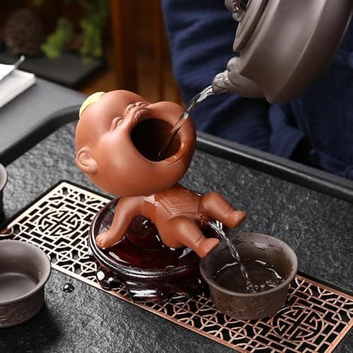 Kung Fu Tea pet,Cute Clay Tea Pet,Kung Fu Tea Ornament Accessories of Tea Set, Decor for Tea Table Desk Tearoom,gift for tea-loving friend(Fuwa Tea pet)