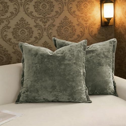 LR Rocaloca Greek Velvet Euro Sham Covers Set of 2 26x26 Luxury Soft Solid Pillow Covers for Living Room Bedroom Yard,Army Green