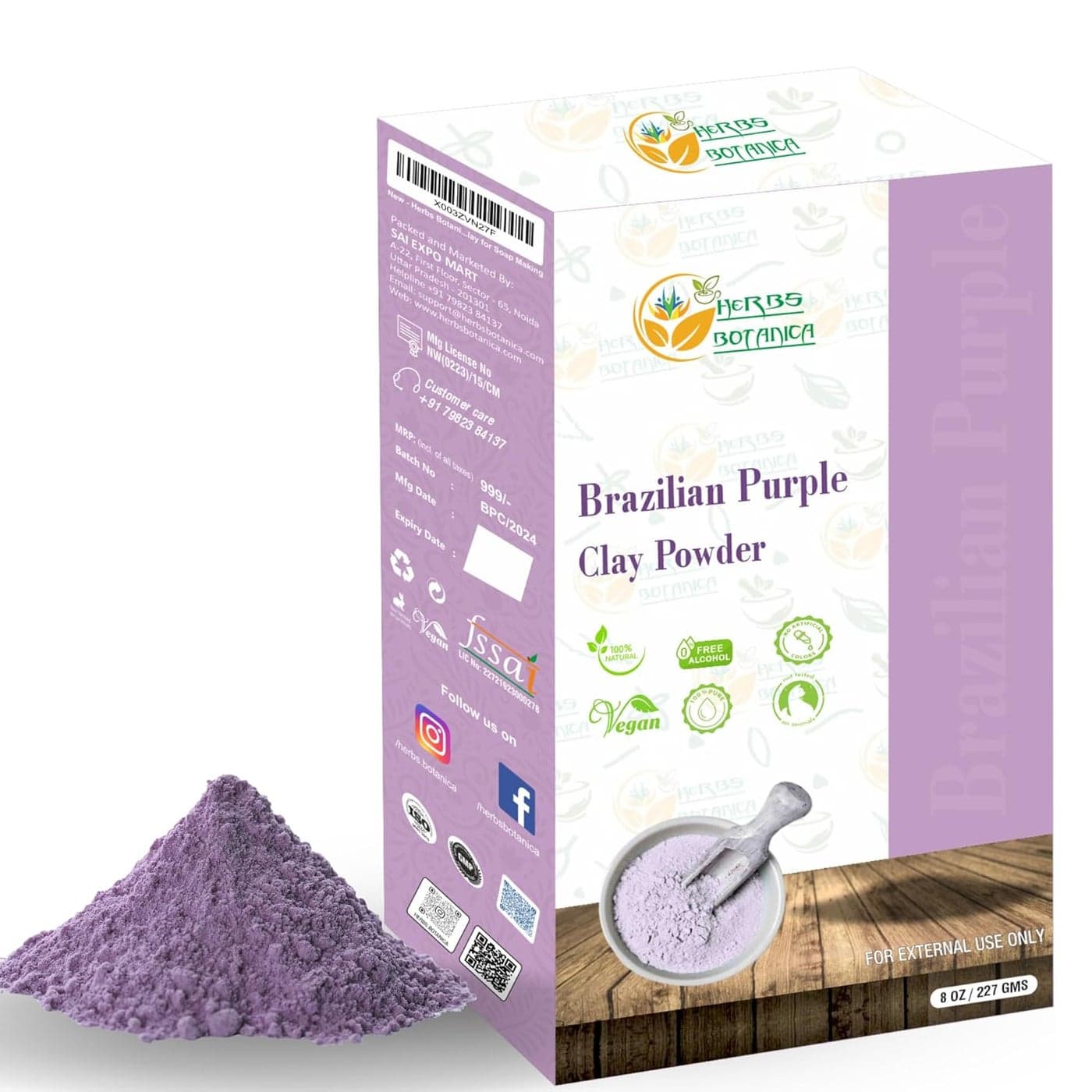 Herbs Botanica Brazilian Purple Clay Powder Detoxify Skin Hair Natural Beauty Skincare DIY Clay for Soap Facial Cleansing Mask Bath Bombs Body Wash Making 8 oz