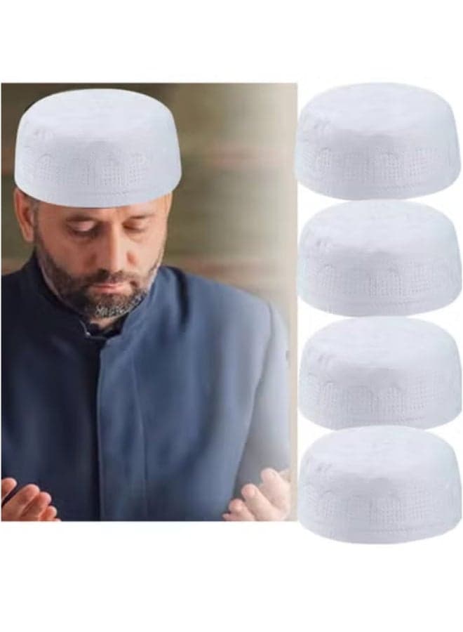 5 Pieces Eid Muslim Men's Prayer Kufi Hats, Prayer Headwear, Islamic Skullcaps, Embroidered Kufiyah Topi Diameter Approx. 22.83"/58cm