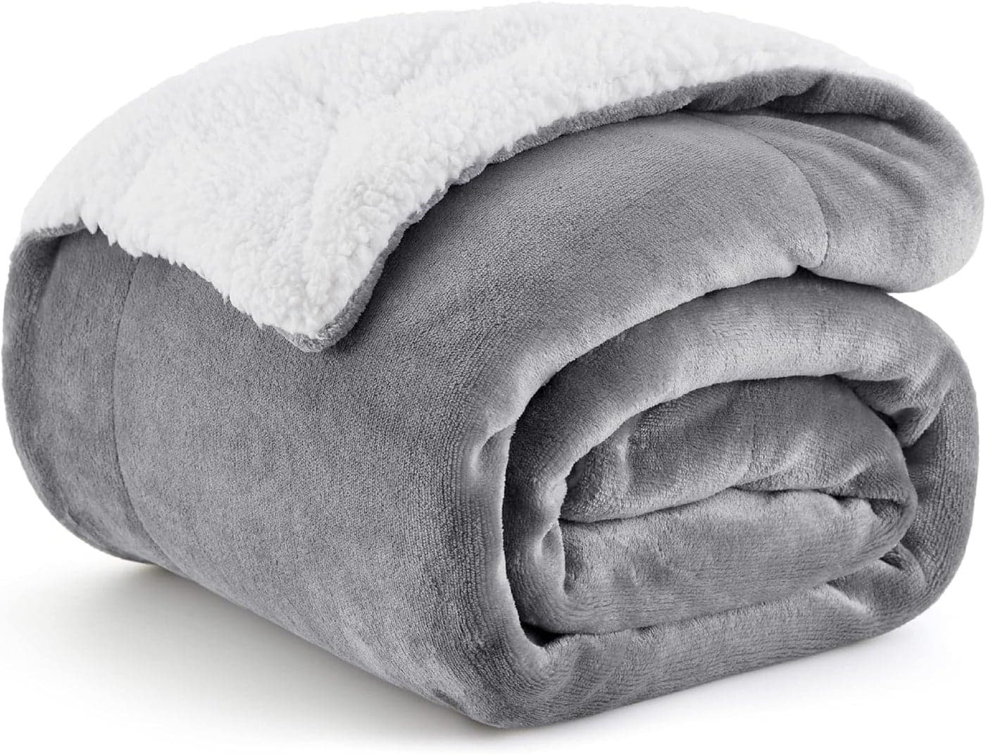 BSB HOME Polyester Micromink Warm Sherpa Super Soft Flannel Solid/Plain Blanket for Light/Mild Winter, Grey, Size 220 X 230 Cms (Approx 7.4 X 7 Ft, Double), 200 TC