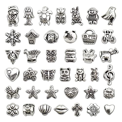 JIALEEY Wholesale Bulk Mix Tibetan Silver Tone Color Spacer Loose Beads Fit European Charm Bracelet Lot for Jewelry Making Findings DIY 100Gram38 Pcs