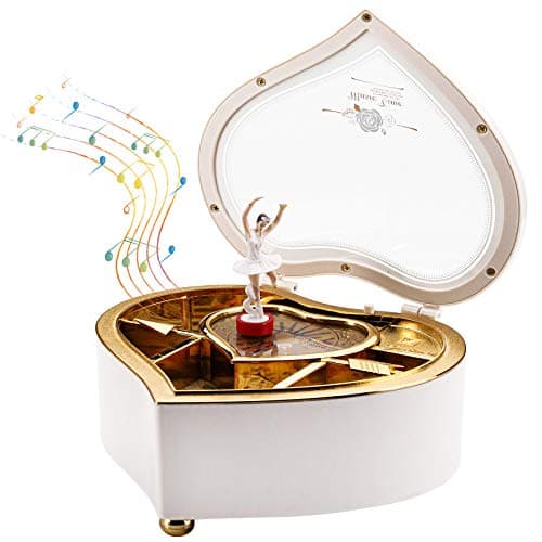 yarlung Ballerina Music Box for Mother's Day Gift, White Heart Rotating Dancing Girl Gift Box for Jewelry, Trinket, Keepsake Box, Birthday