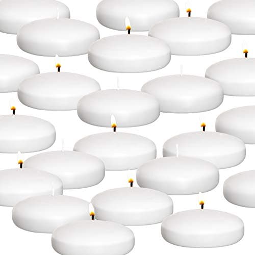 Royal Imports White Floating Candles 3" - Made in USA Pack of 24 Unscented Dripless Wax Discs - 10 Hour Burn Time - Centerpieces, Weddings, Events, Home Décor