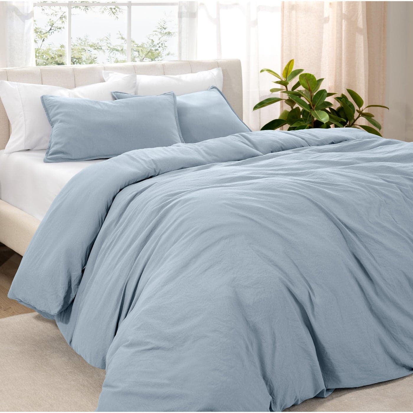 Bare Home Microfiber Duvet Cover Set Ultra Soft Washed Microfiber Oversized Queen Size LinenLike Look Easy Care Breathable Fabric Our Softest Duvet Cover Set Oversized Queen Dusty Blue