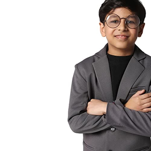 TAHVO Party Blazer for Boys | Cotton Blend Regular Fit with Notched Lapel and Side Vents Dark Grey (9 Years - 10 Years)