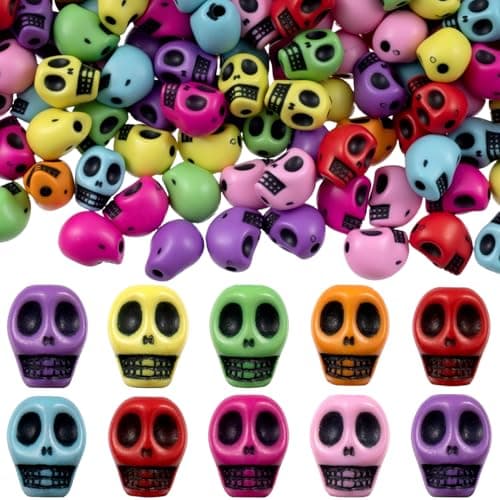 Joez Wonderful 100 Pcs Colorful Skull Beads for Jewelry Making Macroporous Skull Charms Halloween Bracelet Charms Halloween Bead for Jewelry Making Bracelets Necklace DIY Crafts
