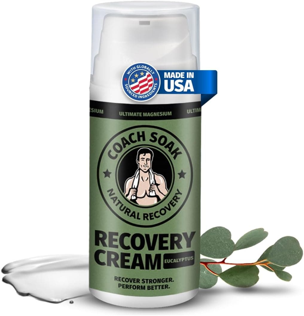 Coach Soak Magnesium Cream with MSM in Pump Bottle Natural Recovery Cream with Magnesium Chloride Menthol FastAbsorbing for Muscles Joints Eucalyptus 34oz