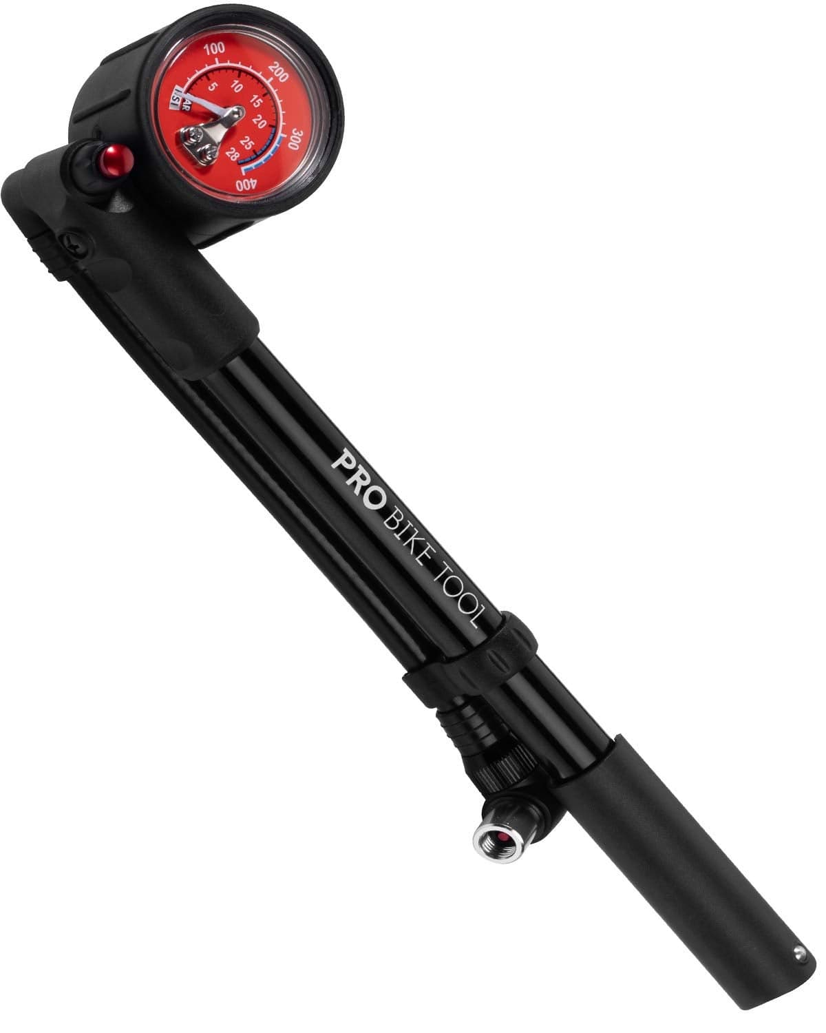 PRO BIKE TOOL Shock Pump for Mountain and Road Bikes - High Pressure 300 PSI Bike Shock Pump - Ideal for Front Fork and Rear Suspension Air Shock - No Leak Valve and T-Handle Design - Industrial Gauge