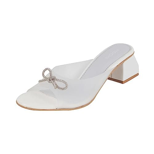 Mochi Women White Block Heel Fashion Sandal UK/6 EU/39 (40-137)