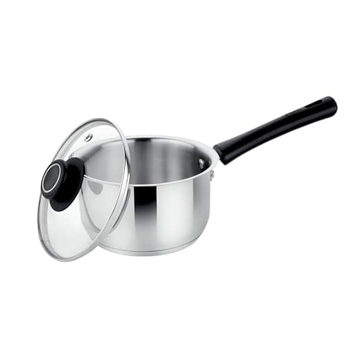 Prabha Sauce Pan with Lid 2.1 Liters 18cm | Induction Base Sauce Pan for Tea | Heavy Gauge Encapsulated Base Induction Bottom Deep Sauce Pan Stainless Steel Tea Pan, Milk Pan, Milk Boiler with Handle