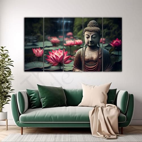 The Castle Decor Lord Buddha Wall Painting for Living Room Big Size - Meditating Gautam Buddha Painting Wall Decor Peaceful Art for Bedroom, Office, Hotels & Gifting - Wooden Framed (27x48 inch)