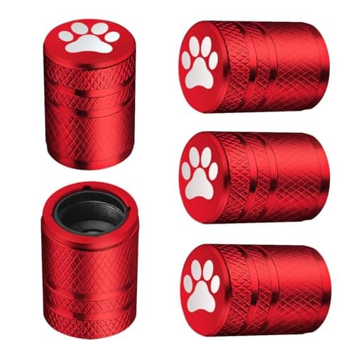 BAURATTI Tire Valve Stem Caps 5 Pack Metal Air Caps with Plastic Liner Corrosion Resistant LeakProof Dog Cat Paw Universal Stem Covers for Cars Trucks Motorcycles and Bikes Red