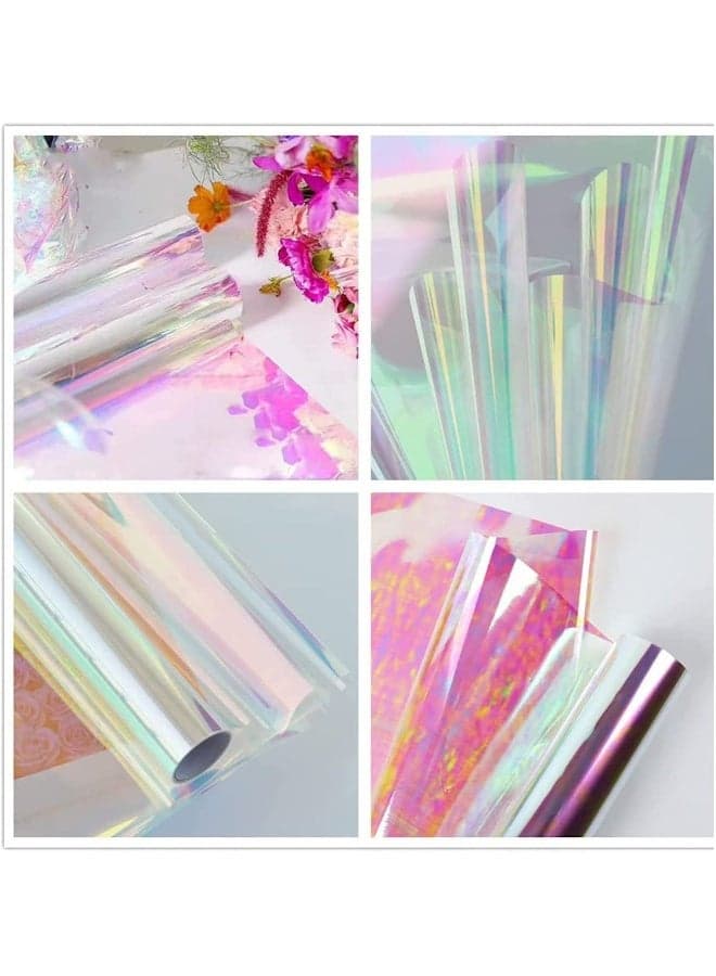 Clear Cellophane Wrap Roll Iridescent Film Laser Rainbow Flower Gift Wrapping Paper Gifts Baskets Arts Crafts Treats for DIY Decoration Supplies
