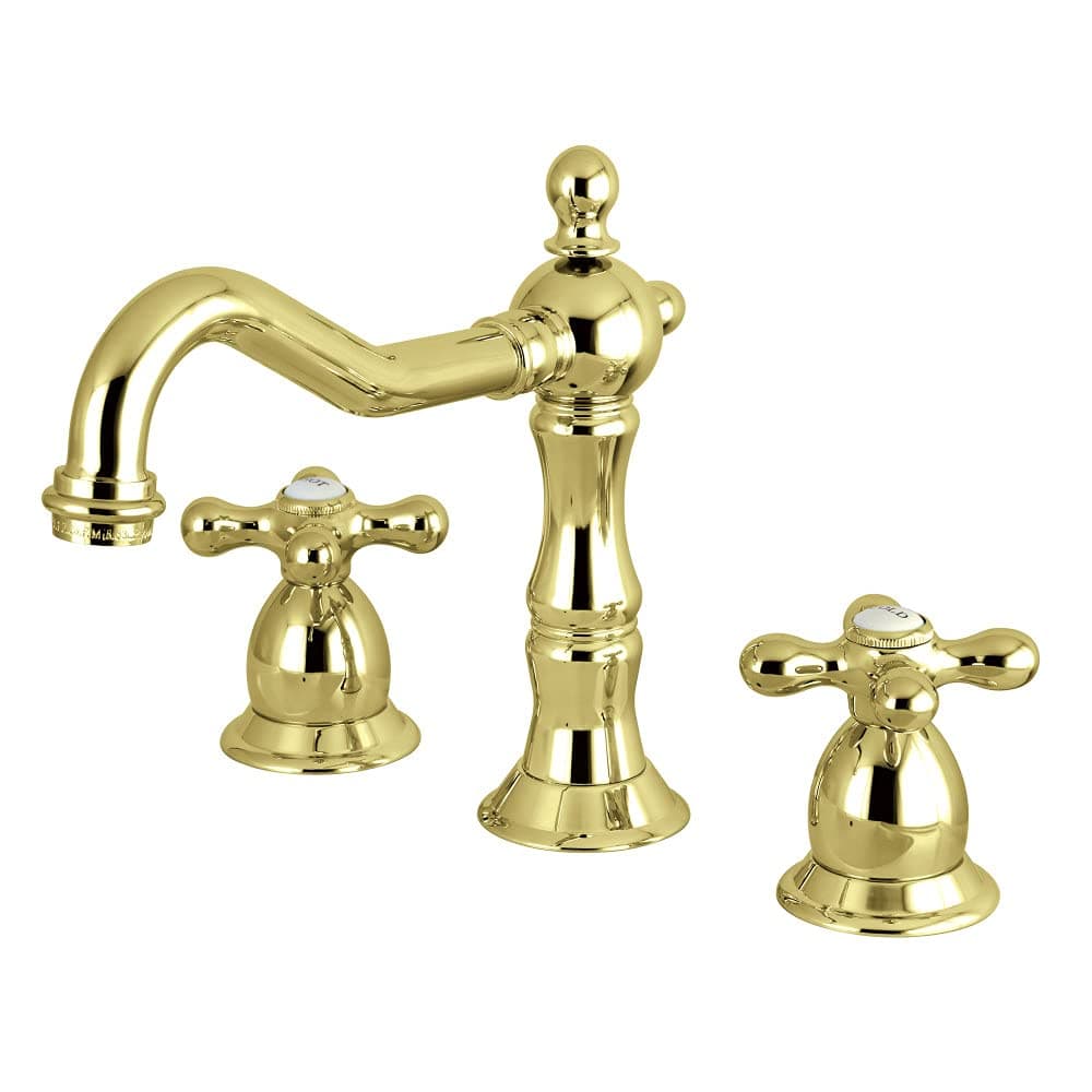 Kingston Brass KS1972AX Heritage Widespread Lavatory Faucet with Metal Cross Handle Polished Brass 8Inch Adjustable Center