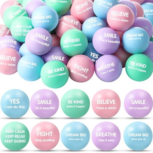 Liliful 48 Pcs Motivational Stress Balls Bulk Inspirational Squeeze Balls for Adults Anxiety Relief Fidget Toys Office Employee Gifts Classroom Rewards 22 Inch Pastel