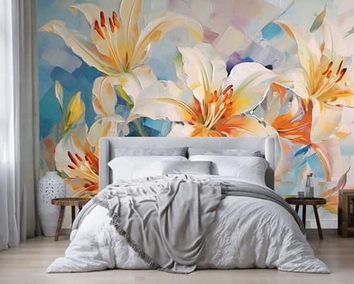Jdayda Floral Wallpaper Handmade Oil Painting Watercolor Art Lily Flower Wall Mural for Bedroom Living Room Not SelfAdhesive