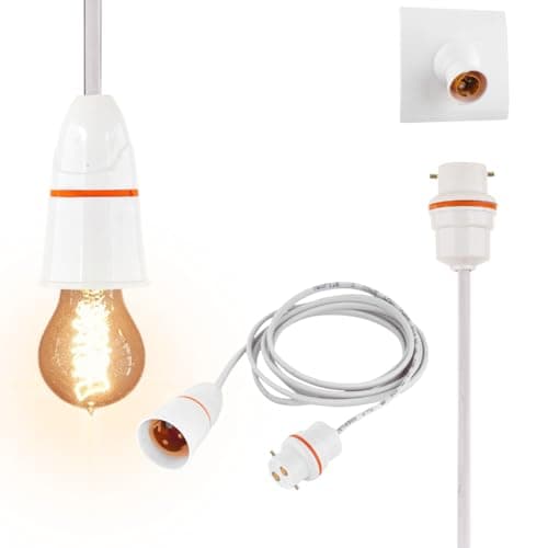 Hi-Plasst Bulb Holder and Adaptor with 4 mtr 2-Core Flat Wire – B22 Socket & Plug for DIY, Experiments, Parties, Festive Decorations (Diwali, Christmas, Wedding, Home Lighting)