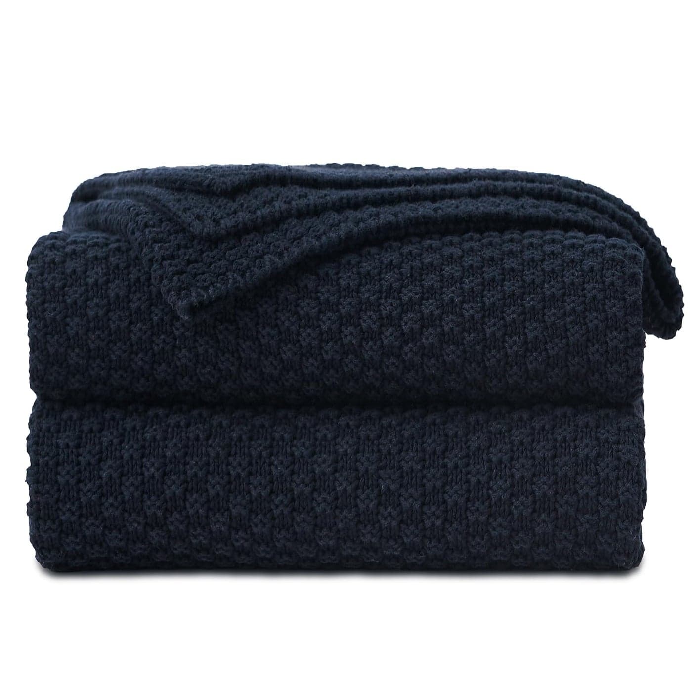 Longhui bedding Dark Navy Blue Knitted Throw Blanket for Couch Soft Cozy Machine Washable 100 Cotton Sofa Knit Blankets Heavy 30lb Weight 51 x 63 Inches Dark Navy Blue Color