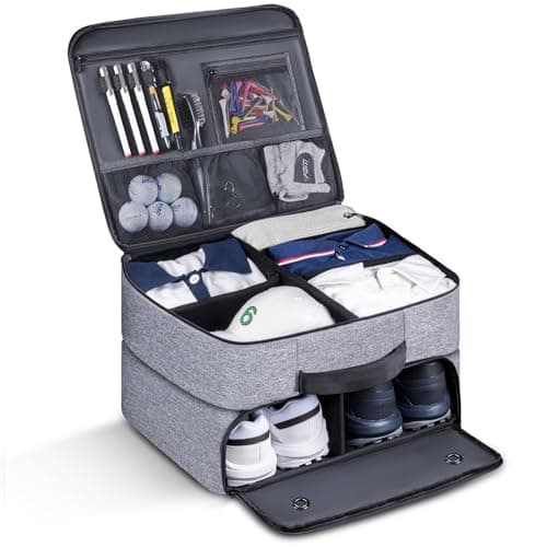 MAQTOIZ Large Golf Trunk Organizer 2 Layer Car Golf Organizer with 2 Shoes Compartment Golf Trunk Storage Locker for Golf Accessories Balls Tees Clothes Gloves Golf Gifts for Men